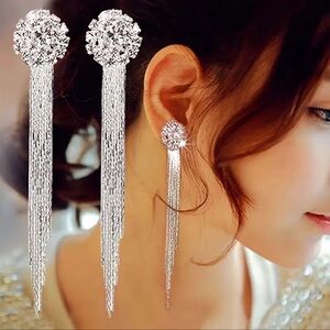 Luxurious Tassel Bridal With Dazzling Rhinestones Fringe Long Tassel Earrings